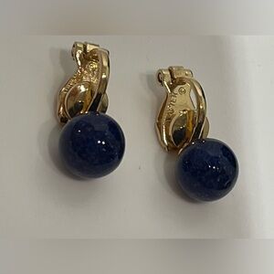 Napier Elegant Gold and Blue Gemstones Clipped Earrings